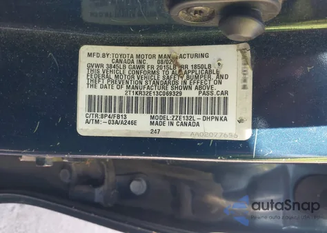 2003 Toyota Matrix Xr from USA, damaged, VIN 2T1KR32E13C069329
